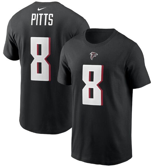 Men's Atlanta Falcons #8 Kyle Pitts 2021 Black NFL Draft First Round Pick Player Name & Number T-Shirt